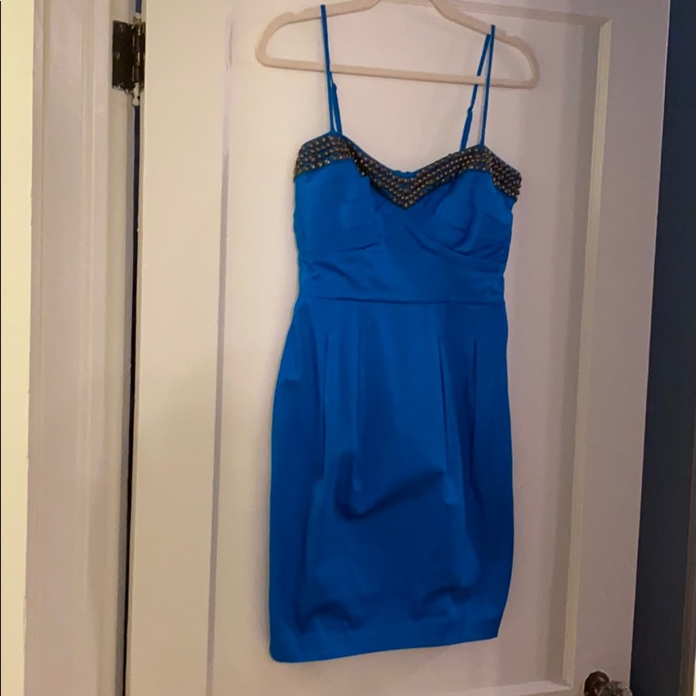 Strapless Blue Minidress with Beaded Detail
